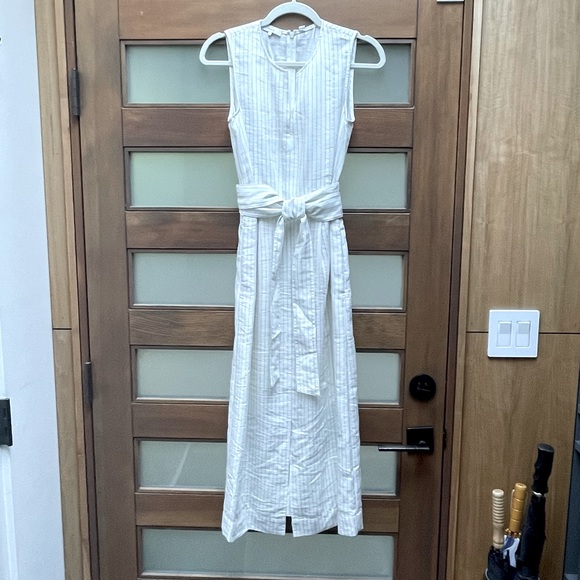 Vince Pinstripe Wrap Waist Sleeveless Dress - Picture 6 of 8